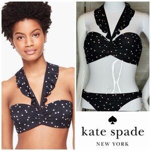 Kate Spade bikini Anna Maria Island black + pink polka dots convertible M NWT